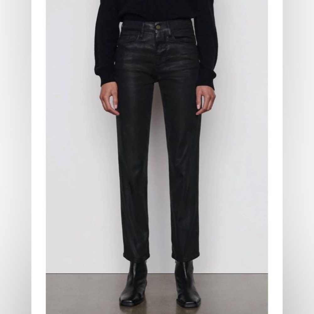 FRAME Le Sylvie High Waist Slender Straight Leg Jeans size 27 NWT Black Coated